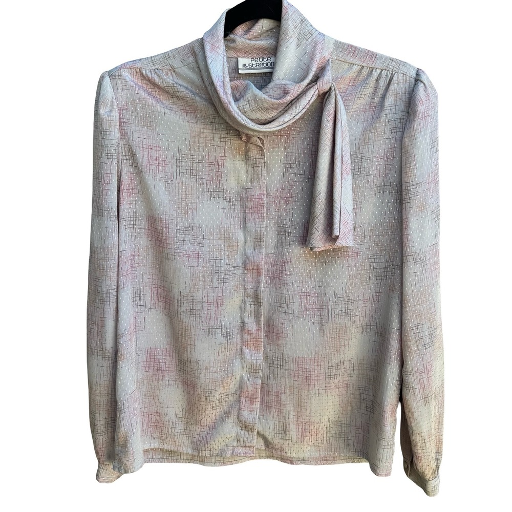 Petite Illustrations Vintage 80s Twee Secretary Librarian Neck Bow Pink Blouse 8